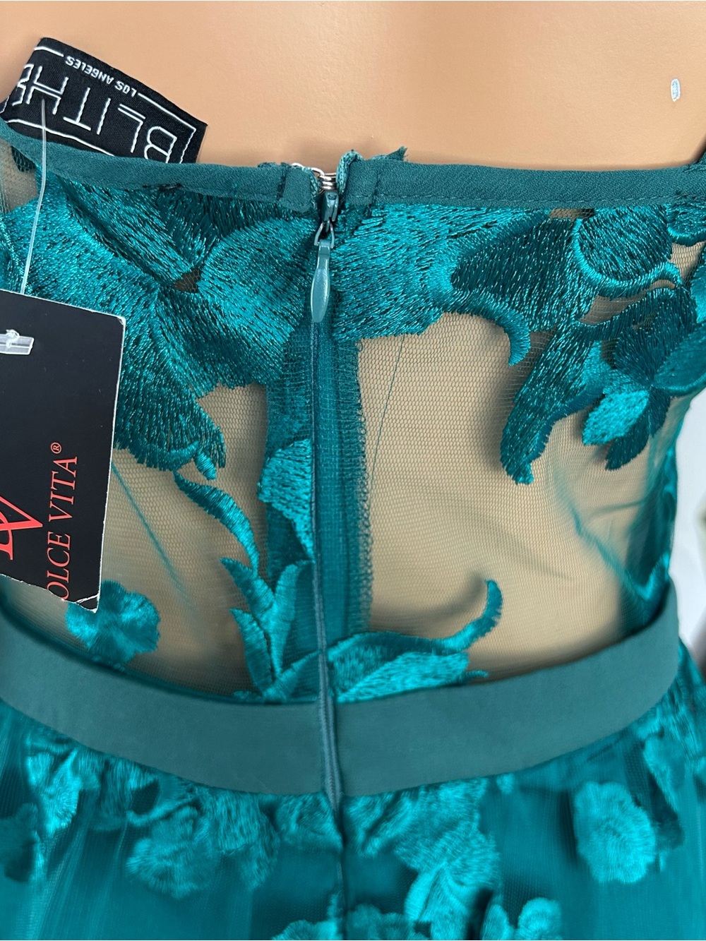 NWT Blithe Emerald Mesh Floral Evening Dress - Picture 9 of 9